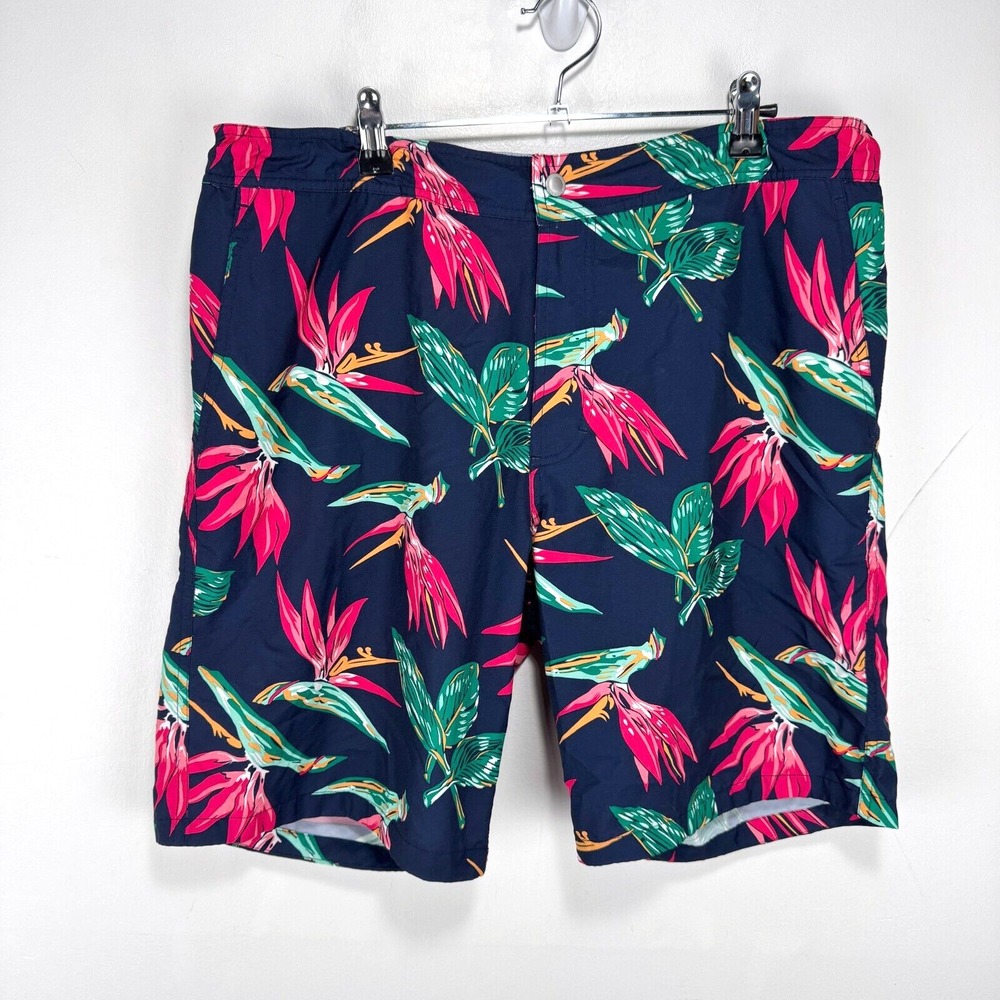 Bonobos Board Shorts Men 34 Navy Blue Pink Flowers Lined Drawstring‎ Hybrid